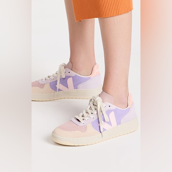 NWT!!! Veja V-10 Leather & Suede Low-Top Sneaker Multi Lavender - Picture 16 of 16